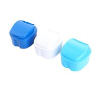 Healvian Caja Para Dentaduras Postizas 3 Unidades Compacta Filtro y Bisagra, Material Seguro Sin Olor, Almacenamiento Higiénico Para Cuidado Dental En Casa y Viaje