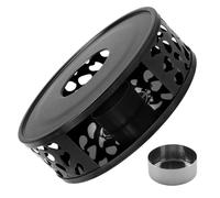 Healvian Calentador de Té de Acero Inoxidable Portavelas Negro y Base Calefactora Plateada, Soporte para Tetera para Calentar Bebidas y Alimentos en Casa, Oficina o Cafetería