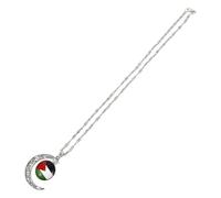 Healvian Collar Estético Palestino con Colgante de Luna Creciente Calado Cadena Pequeña de Aleación Plateada para Hombre y Mujer Joyería Decorativa Palestina para Uso Diario y Obsequio