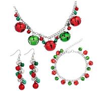 Healvian Conjunto de Joyería Navideña para Mujer Collar Colgante de Campana Multicolor Pendientes Navideños y Pulsera Accesorio Festivo para Fiestas y Celebración de Navidad