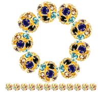 Healvian Cuentas Espaciadoras Redondas de 10 Mm con Incrustaciones de Gemas de Imitación, Color Dorado Brillante, 90 Unidades para Manualidades y Fabricación de Pulseras, Collares y