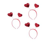 Healvian Diadema Cabello Forma de Corazón Roja de Lentejuelas, 3 Piezas, Banda Elástica para Niñas y Adultos, Accesorios para Fiesta y Día de San Valentín, Decoración Ligera y Resistente
