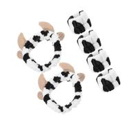 Healvian Diadema Cabello Orejas De Vaca y Conjunto De Muñequeras Para Mujer, Diadema Creativa De Felpa Suave Para Maquillaje, Spa y Cuidado Facial, Color Blanco Negro, Tamaño Único, Pack De 2 Juegos