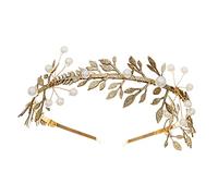 Healvian Diadema De Hojas Doradas y Perlas Para Boda, Tocado De Novia, Banda Pelo Elegante, Tamaño Único, Para Mujeres y Damas De Honor, Adecuado Para Bodas y Fiestas