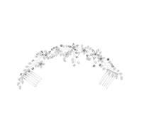 Healvian Diadema de novia: Diadema nupcial con brillantes cuentas de diamantes de imitación y peineta lateral - Joya para el cabello de boda con perlas - Tocado hecho a mano para novias.