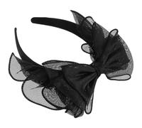 Healvian Diadema de Tela para Mujer Gran Lazo Negro Vintage, Banda Ancha Capas de Tul, Accesorio Decorativo para Fiestas, Diademas de Niña y Suministros para Cabello Elegante