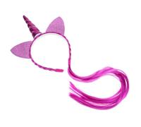 Healvian Diadema de Unicornio para Niños con Peluca Decorativa Morada, Banda de Plástico Resistente y Diseño Compacto para Fiestas Infantiles y Cosplay