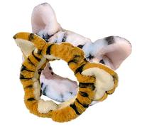 Healvian Diademas Cuidado Piel 2 Unidades de Peluche Orejas de Tigre Tamaño Ancho Elásticas Suaves en white y Amarillo para Maquillaje y Lavado Facial Mujer Uso Diario