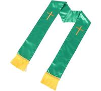 Healvian Estola Sacerdotal Reversible Verde con Bordado de Cruz y Borlas, Chal Clerical para Mujer, Bufanda para Boda Formal, Accesorio Litúrgico Elegante y Versátil