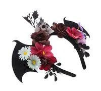Healvian Halloween Day Of The Dead Skull Headband With Mexican Flower Crown And Bat Wings Lightweight Costume Accessory For Masquerade Cosplay Party And Stage Shows