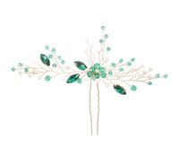 Healvian Horquilla para Novia Forma de U Gemas de Imitación Verdes Accesorio Cabello de Boda Horquilla Nupcial para Dama de Honor Diseño Artesanal Cristal Verde