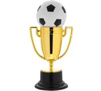 Healvian Juego de 4 Mini Trofeos de Plástico para Competición y Fiestas, Trofeo de Premio al Ganador Diseño de Copa Dorada y Balón de Fútbol, Adecuado para Premiaciones Deportivas