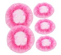 Healvian Juego De 5 Piezas bollo redes ballet redecilla para el cabello con banda elástica red para el cabello con encaje hair topper red para moño de ballet cubierta de redes de bollo Rosy