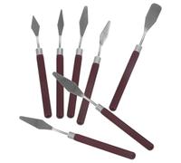 Healvian Juego de 7 Espátulas para Pintar Artísticas Mango de Madera Roja Metálicas para Mezclar y Raspar Pintura al Óleo Acrílica y Acuarela Herramientas Versátiles para Arte sobre