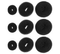 Healvian Juego de 9 piezas para hacer moños de dona: formador de moños de dona negros, de nailon versátil, para tallas grandes, medianas y pequeñas, fácil de usar.