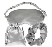 Healvian Juego de antifaz de seda para dormir, funda de almohada para ojos con anillo para el pelo, coleteros de seda para el pelo, sombra de ojos de viaje con cuerda de seda, máscara de ojos para