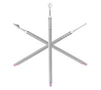 Healvian Juego de Empujadores de Cutículas de Metal Doble Punta, 3 Piezas con Acabado Espejo, 6 Piedras de Afilar para Manicura, Kit Portátil en Bolsa Pvc para Cuidado y Decoración de Uñas