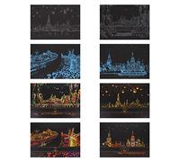 Healvian Kit de 8 Piezas de Papel para Rascar Escenas Nocturnas Ciudad, Papel para Manualidades DIY Adultos, Juego Creativo de Tarjetas Rasca y Gana Diseño Multicolor