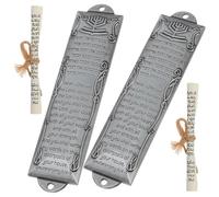 Healvian Mezuzá de Metal para Puerta con Símbolos Judíos, 2 Piezas, Diseño Artístico y Delicado en Color Plata, Decoración Religiosa Hogar y Bendición
