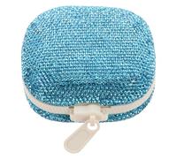 Healvian Mini Pastillero Portátil con 4 Compartimentos y Decoración de Gemas de Imitación, Caja Organizadora de Medicamentos Compacta Azul para Viaje y Uso Diario