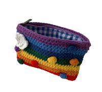 Healvian Monedero de Lana de Punto Diseño Arcoíris, Bolso Creativo Flores y Bolas Tejidas, Adecuado para Uso Diario y Viaje