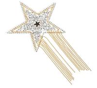 Healvian Parche termoadhesivo con forma de estrella brillante para ropa, parche de resina con pedrería plateada y cadena dorada, aplique decorativo para manualidades y accesorios de moda