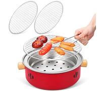 Healvian Parrilla Portátil de Carbón de Hierro Roja 3 Rejillas para Barbacoa Estufa de Carbón para Cocinar al Aire Libre Camping Picnic y Jardín Mini Parrilla Desmontable para Uso