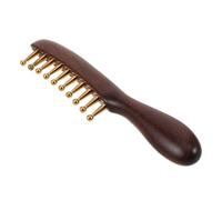 Healvian Peine de masaje de cuero cabelludo de madera natural con dientes de cobre, herramienta de raspado Gua Sha, peine de pelo de dientes anchos de sándalo con bolsa de tela para desenredar y