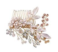 Healvian Peineta Nupcial Elegante con Flores de Aleación Dorada con Incrustaciones de Diamantes de Imitación Ayudante de Boda para Mujeres Cena Y Baile