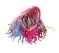 Healvian Peluca corta ondulada y rizada con gorro de peluca de colores del arcoíris, postizo de sirena colorido para cosplay, para decoración de fiesta de carnaval y Halloween.