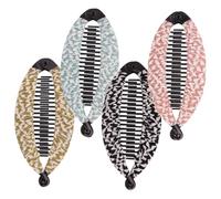 Healvian Pinzas Cabello de Plátano 4 Piezas Tamaño Mediano Estampado Geométrico Multicolor para Mujeres y Niñas, Accesorios Ligeros de Plástico y Tela para Cabello Grueso y Fino, Uso