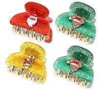 Healvian Pinzas de Garra Pequeñas para Cabello Fino Accesorio Navideño de Acrílico Pack 4 Unidades Rojo Amarillo Verde para Mujer Uso Diario y Fiesta
