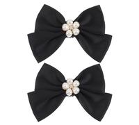 Healvian Pinzas para Zapatos con Lazo Elegante y Perlas Clips Decorativos Extraíbles para Bodas y Fiesta Adornos Joya Reutilizables para Mujer Accesorios para Decoración de Calzado Negro