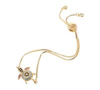 Healvian Pulsera Ajustable para Mujer con Charm de Tortuga Circonita Cúbica Cadena de Eslabones Dorada Joyería Temática Náutica para Ocasiones Especiales y Elegantes