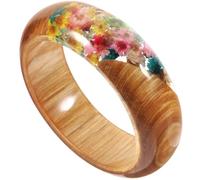 Healvian Pulsera de Flores Secas Accesorio All-match Hecha a Mano de Delphinium Varios estilos de Resina Creativa, Brazalete de Madera para Ropa China Han para Vestidos