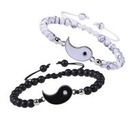 Healvian Pulseras de Yin Yang Hechas a Mano, Pulseras de Amistad a Juego Piedra Mate, Diseño Tai Chi, 1 Par para Él y Ella, Joyería Ligera y Resistente para Aniversario y San