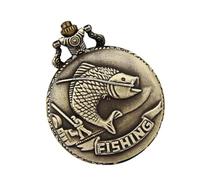 Healvian Reloj de Bolsillo Clásico de Cuarzo Carpa Color Bronce Antiguo Colgante Vintage Único 1 Unidad Accesorio para Pesca y Obsequio Elegante