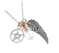 Healvian Salero de Deseos Collar Navideño Colgante de Ala de Ángel y Estrella de Cinco Puntas Collar de Obsequio de Festival