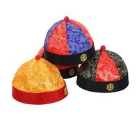 Healvian Sombrero Tradicional Dinastía Qing para Adulto Talla 9, Gorro Chino Retro con Trenza, Accesorio para Disfraz de Rey Chino y Tocado Teatral en Colores Rojo-azul,