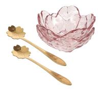 Healvian Tazones para Mezclar Aceites Esenciales de Vidrio con Diseño de Flor de Cerezo, Juego de 2 Cuencos Rosados para Faciales en Salón de Belleza con 2 Cucharas Metálicas para