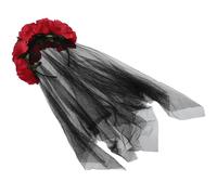 Healvian Velo de Maquillaje de Halloween Decoración de Rosas Rojas, Diadema de Dacrón y Hilo para Fiesta y Celebración, Accesorio para Mujer