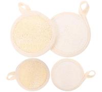HEANUJJ Almohadillas Exfoliantes Faciales de Lufa 4 Unidades, Esponja Natural 8x8 Cm Borde Beige, Depurador Facial para Limpieza Profunda y Cuidado Piel, Estropajos Faciales para Mujer,