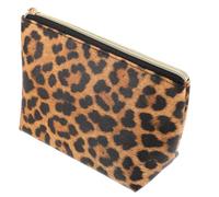 HEANUJJ Bolsa de Maquillaje Cremallera Estampado Leopardo, Neceser Portátil para Mujer, Gran Capacidad en Forma de Media Luna, Bolsa de Cosméticos de Viaje Roja Marrón, Almacenamiento