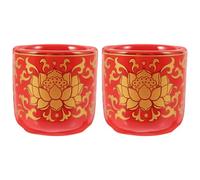 HEANUJJ Copas de Ofrenda Budistas de Cerámica Roja Flor de Loto, 2 Piezas para Decoración del Hogar, Cuencos Rituales Resistentes para Suministro de Agua y Culto Budista