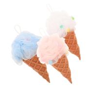 HEANUJJ Esponjas Exfoliantes para Ducha 3 Piezas Forma de Helado, Malla Fina de Pe, Colores, Bola Esponja de Baño para Exfoliar y Limpiar la Piel