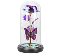 HEANUJJ Flor Preservada Rosa Pan de Oro en Cúpula de Vidrio, Adorno Romántico Morado Dorada y Luz Cálida, Decoración para Hogar y Obsequio Especial Día de San Valentín Cumpleaños Navidad