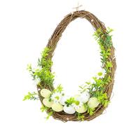 HEANUJJ Guirnalda Decorativa de Pascua de Ratán con Huevos Artificiales Coloridos, Flores de Primavera y Hojas Verdes, para Puerta Exterior E Interior, Diseño Colgante de 30 Cm