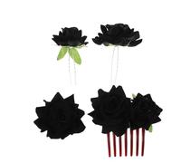 HEANUJJ Juego de Pinzas Pelo con Flores Negras de Tela para Novias, Peineta de 7 Dientes y Accesorios Versátiles para Celebraciones Elegantes