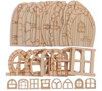 HEANUJJ Kit de 64 Piezas de Puertas y Ventanas de Hadas de Madera sin Terminar, Decoración Fácil de Pintar para Manualidades DIY y Paisaje en Miniatura