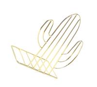 HEANUJJ Sujetalibros Simple de Metal Diseño de Cactus Geométrico Dorado, Soporte Ajustable para Libros, Accesorio Decorativo para Oficina, Biblioteca y Hogar, Antideslizante y Estable